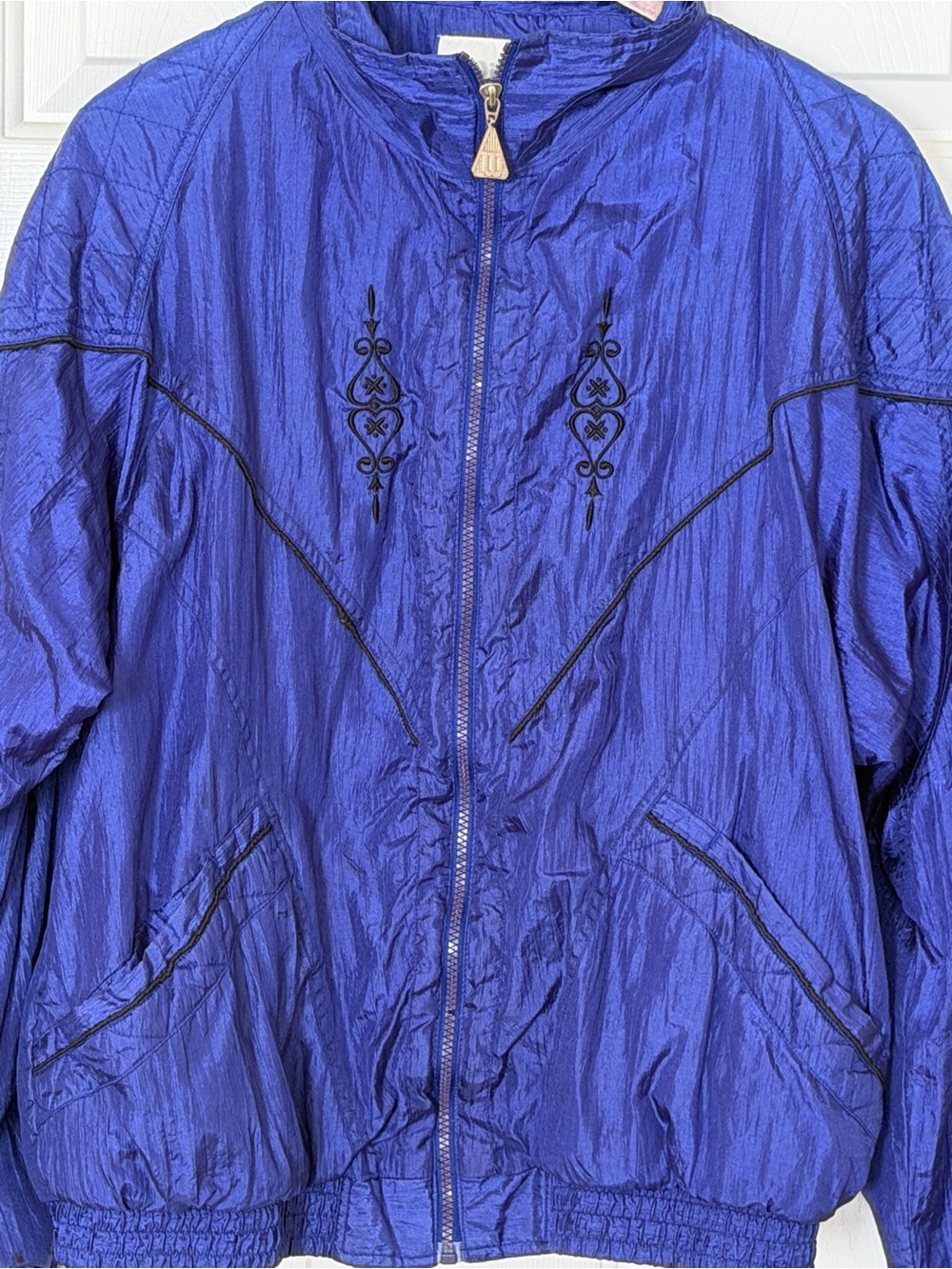 Wilson Vintage 90s Y2K Blue Nylon Windbreaker Bomber Jacket Embroidered XL - Picture 3 of 10